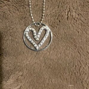 Elegant Silver Heart with crystal detail inside a Circle Necklace